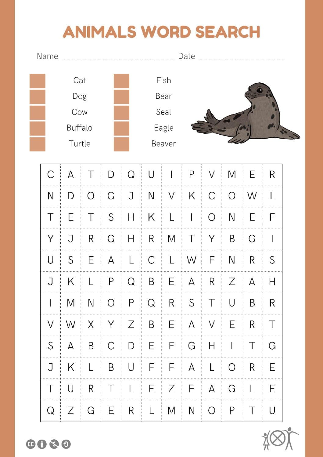 NEW Animals Word Search (RH Worksheet) Animals Word Search
