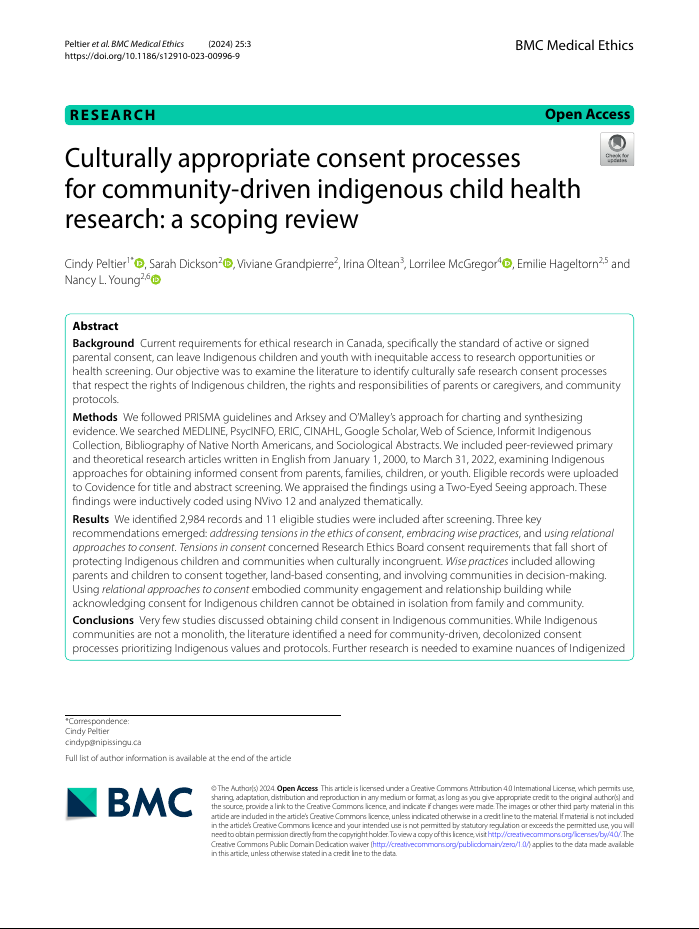 Culturally appropriate consent processes for community-driven indigenous child health research Culturally appropriate consent processes for community-driven indigenous child health research