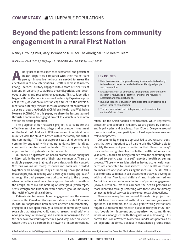 Beyond the patient: lessons from community engagement in a rural First Nation Beyond the patient: lessons from community engagement in a rural First Nation