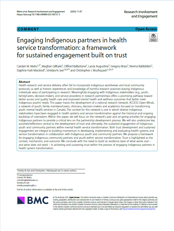 Trust paper Screenshot Engaging Indigenous partners in health service transformation: a framework for sustained engagement built on trust